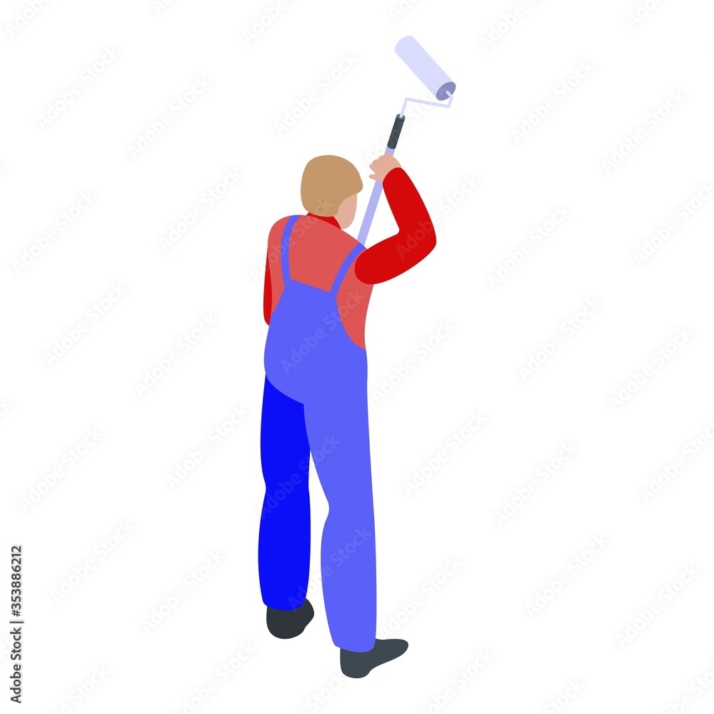 Man wall painting icon. Isometric of man wall painting vector icon for web design isolated on white background Man wall painting icon. Isometric of man wall painting vector icon for web design isolated on white background