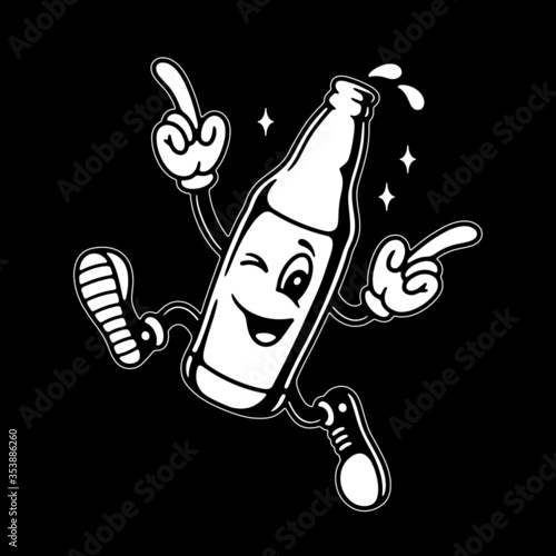 WEEKEND CALL CARTOON BOTTLE WHITE BLACK BACKGROUND