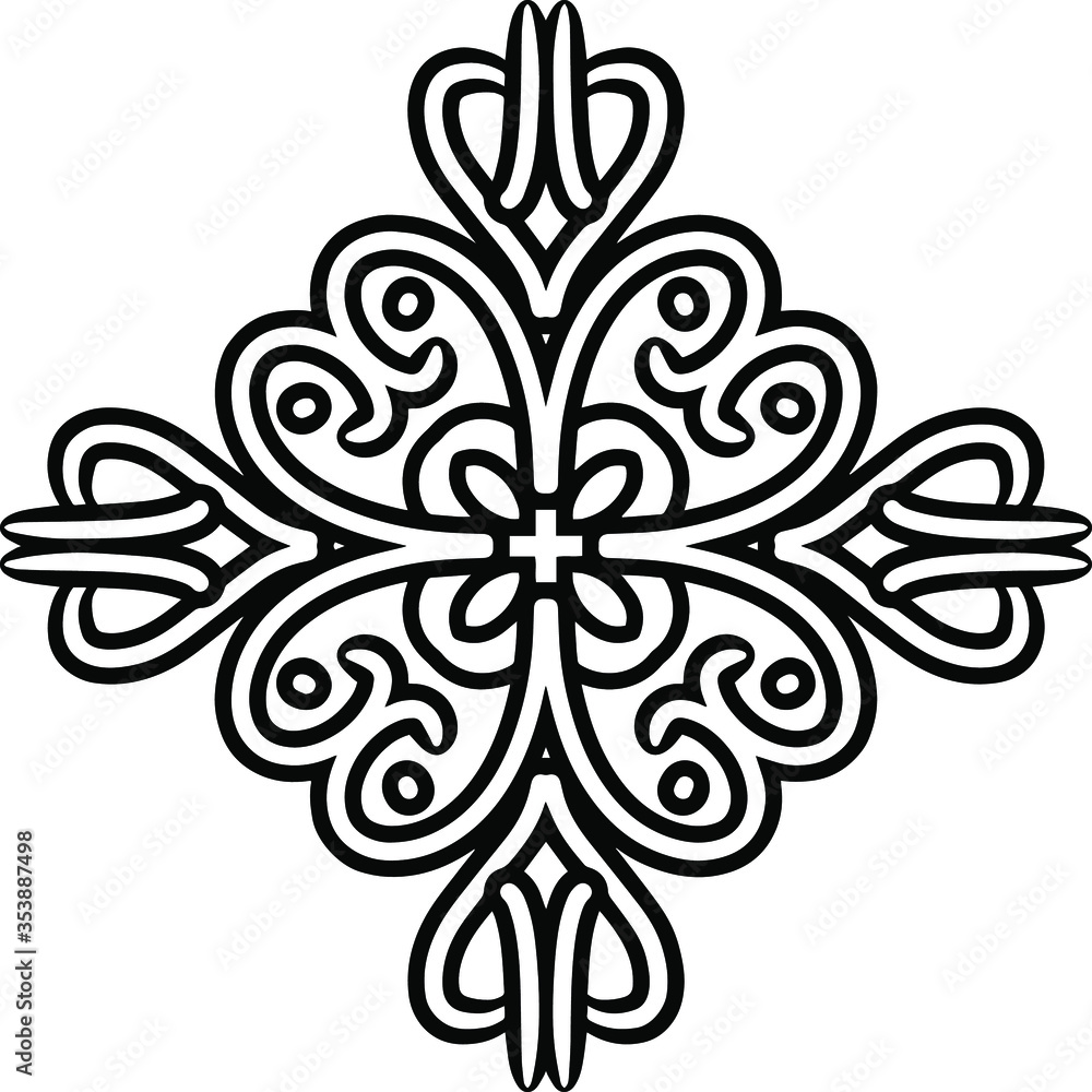 Delicate vector figure with beautiful monograms. Detailed figure for antistress coloring. Decorative element.