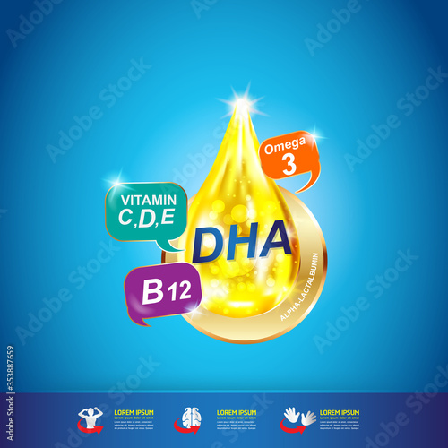 Omega Vitamin Calcium or Nutrition Logo Label Vector Concept.