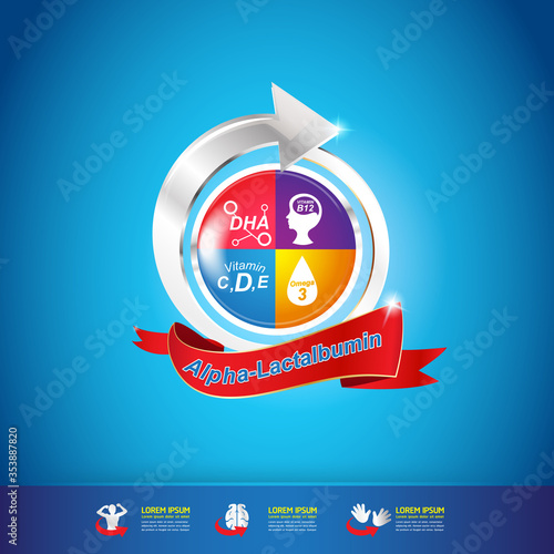 Omega Vitamin Calcium or Nutrition Logo Label Vector Concept.