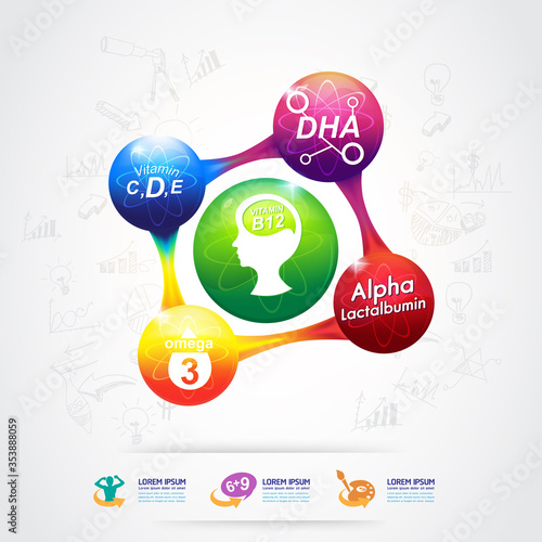 Omega Vitamin Calcium or Nutrition Logo Label Vector Concept.