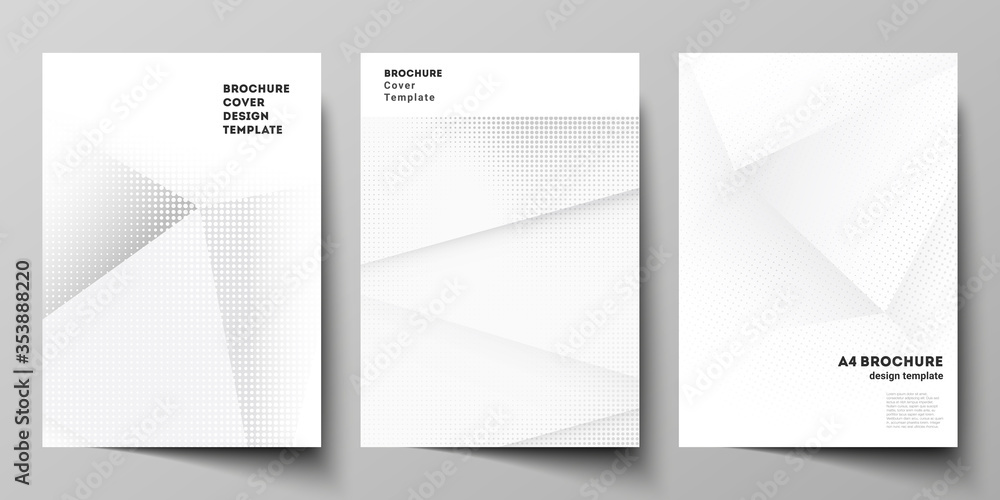 Vector layout of A4 cover mockup design template for brochure, flyer layout, booklet, cover design, book design, brochure cover. Halftone effect decoration with dots. Dotted pop art pattern decoration