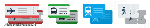 Collection of tickets for different modes of transport vector icon flat isolated illustration