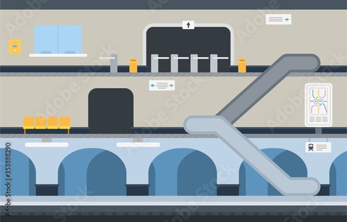 Metro station with a transition, escalator between branches vector icon flat isolated illustration