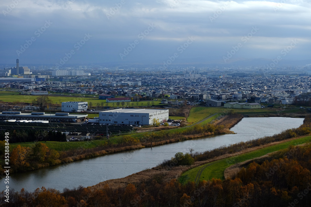 Scenery of Sapporo from a Mountain in Moerenuma Park in the Autumn.