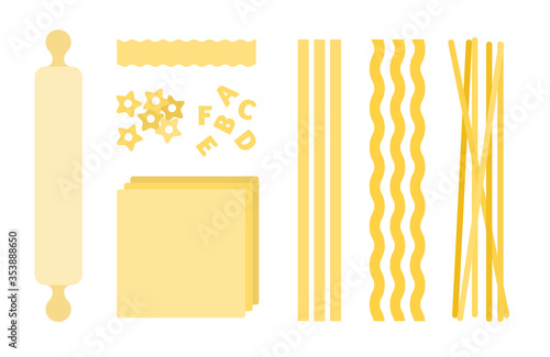 Set vector icons pasta different types in flat design.