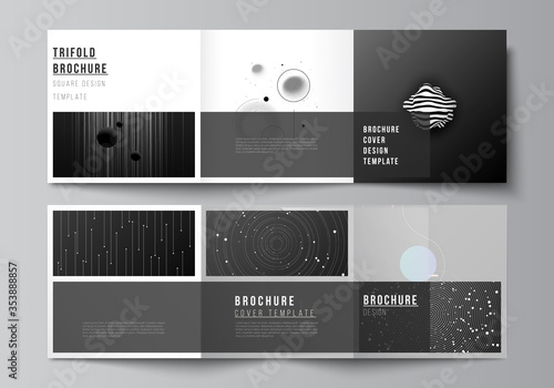 Vector layout of square format covers design templates for trifold brochure, flyer, magazine, cover design, book design, brochure cover. Tech science future background, space astronomy concept.