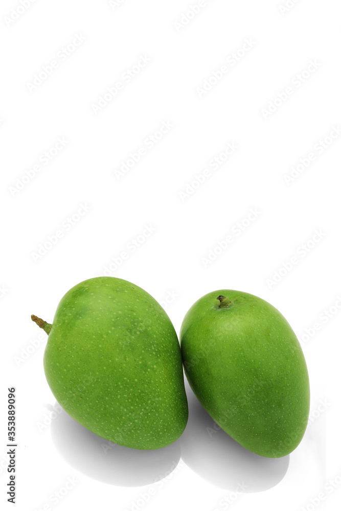 Green mango isolate on white background,fresh green mango,two mango Green mango isolate on white background,fresh green mango,two mango