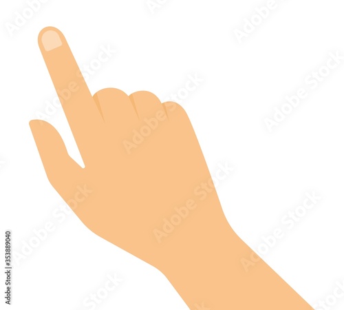 Hand of a man with an index finger close up vector illustration in a flat design.