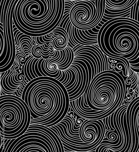 Endless ornamental vector seamless texture with waving curling lines, "drawn by chalk" effect. You can use any color of background