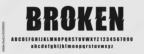 Broken style font, Alphabets and numbers letters design. Vector illustration.