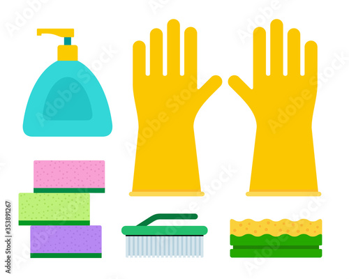 Detergents for unwashed dishes vector illustration in flat design.