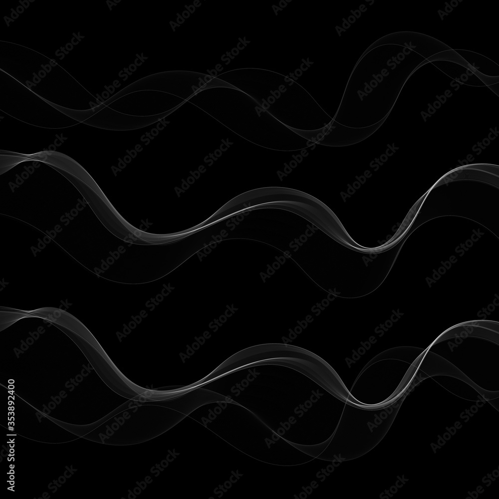 Abstract smoky wave set. white lines on a black background. vector layout for the design of brochures, leaflets, advertising banners. eps 10