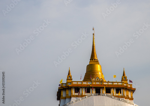 view of Wat Saket Ratcha Wora Maha Wihan  Wat Phu Khao Thong  Golden Mount temple   a popular Bangkok tourist attraction  Thailand