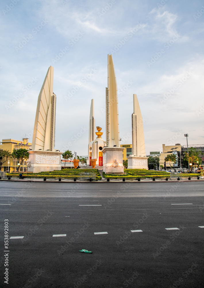 Democracy Monument (without people and traffic) is a monument in the centre of Bangkok, Thailand