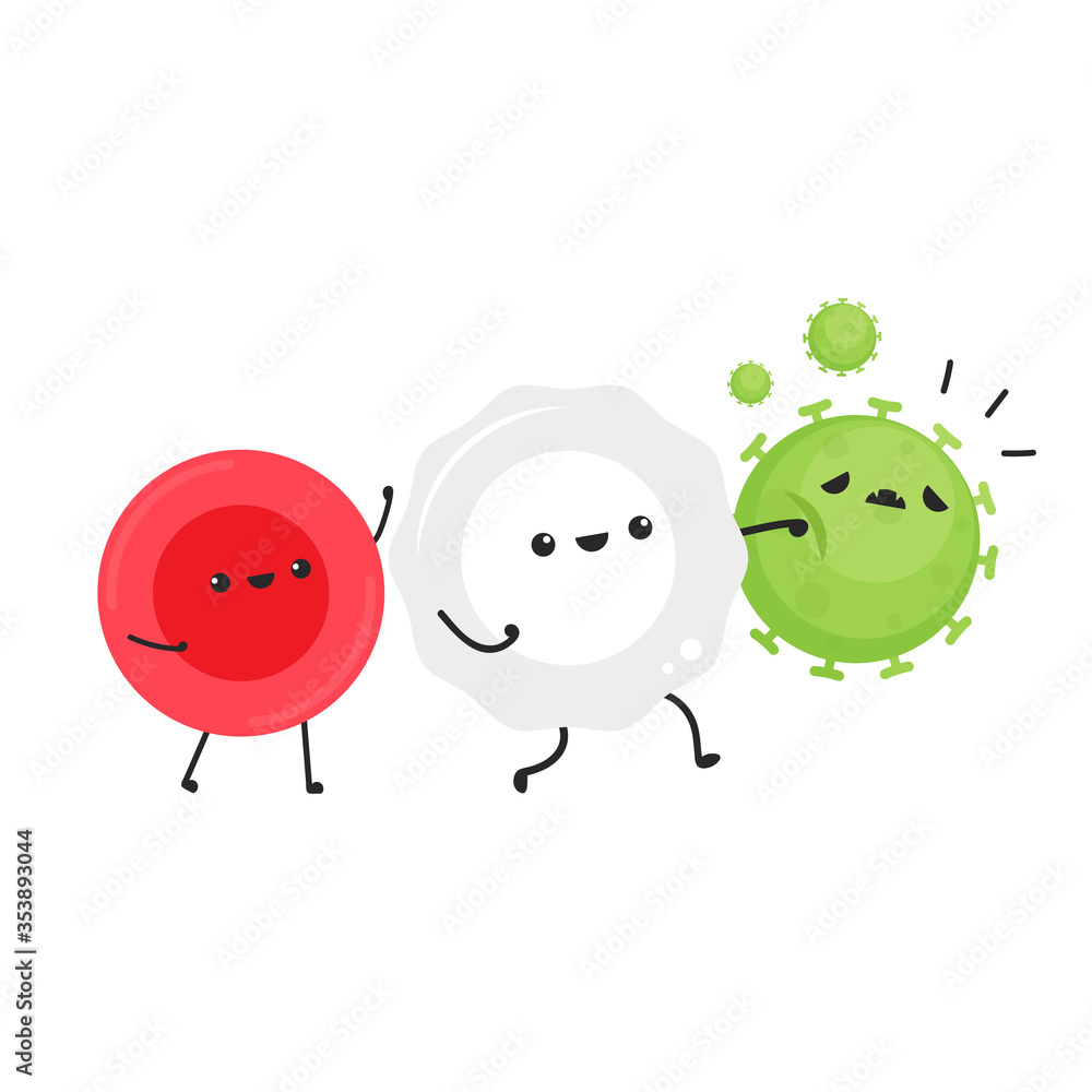 Fototapeta premium White blood cell and bacteria character design. White blood cell on white background. Red blood character.