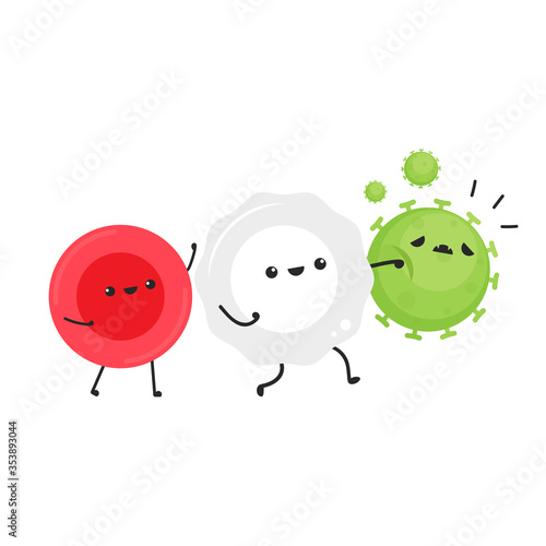 White blood cell and bacteria character design. White blood cell on white background. Red blood character.