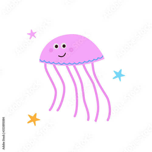 Cute pink jellyfish isolated on white background vector