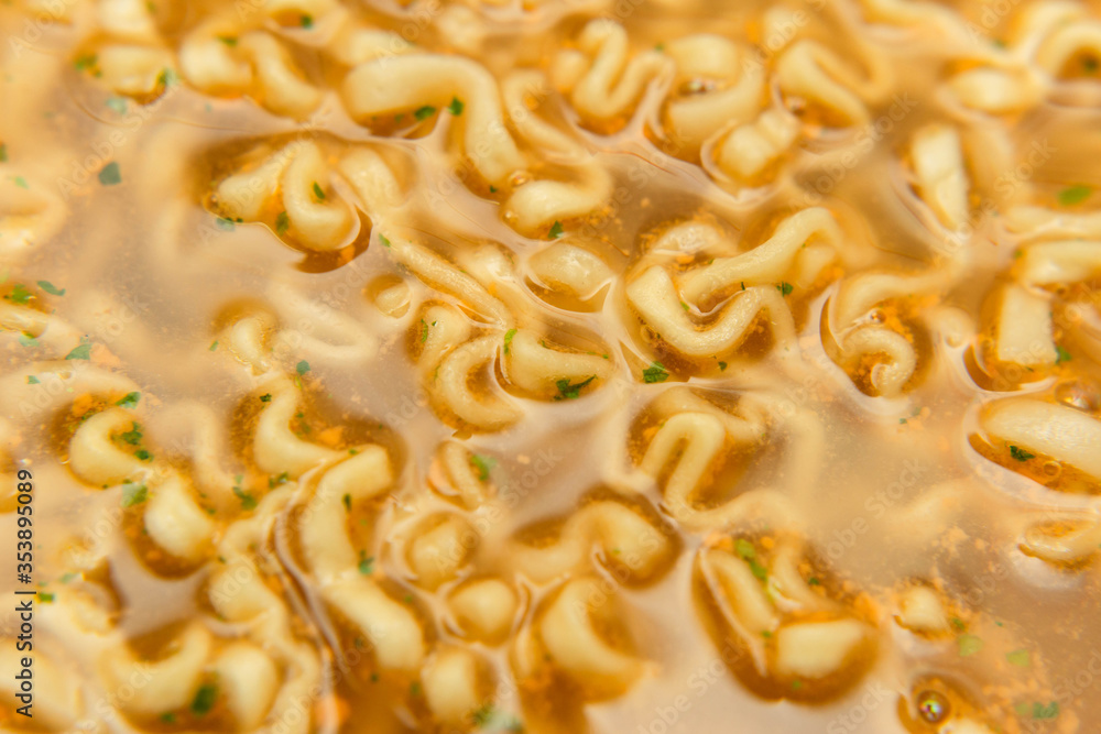 closeup noodle soup with seasoning closeup noodle soup with seasoning