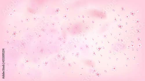 Nice Sakura Blossom Isolated Vector. Pastel Showering 3d Petals Wedding Paper. Japanese Beauty Spa Flowers Illustration. Valentine, Mother's Day Pastel Nice Sakura Blossom Isolated on Rose