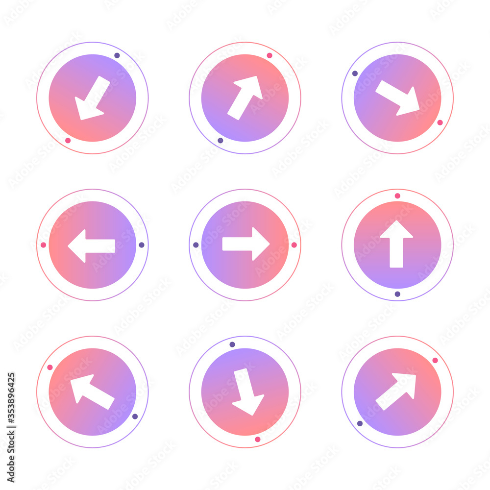 Set of colored arrow buttons. Driving direction icons. Set of colored arrow buttons. Driving direction icons.