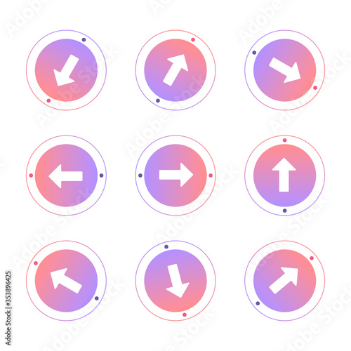 Set of colored arrow buttons. Driving direction icons.