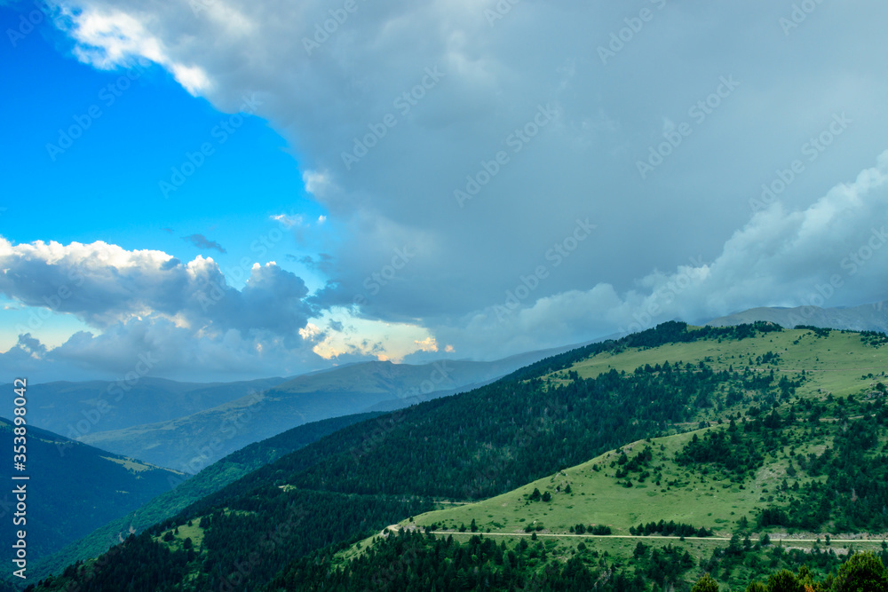 Green mountains in the Catalonia Province (Pyrenees Mountains) , Spain.