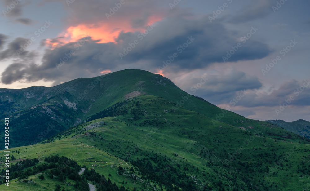 Beautiful sunset - Peak of Costabona. (Pyrenees Mountains, Spain)