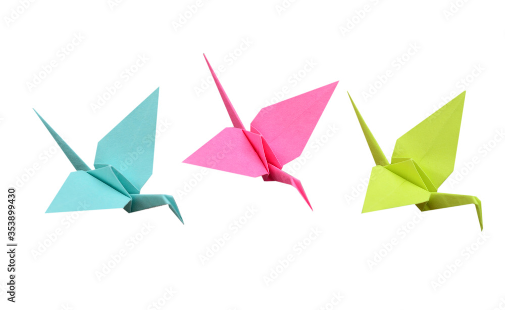 Colorful Origami Birds isolated white