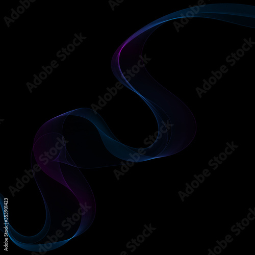 Abstract blue smoky wave on a black background. vector lines. eps 10