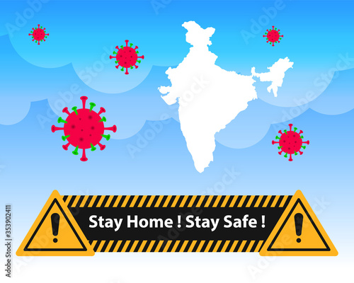 Lockdown in India against Covid-19 CoronaVirus. Stay home Stay safe from 2019-nCov. Protect yourself, society and nation. India against Novel Coronavirus.