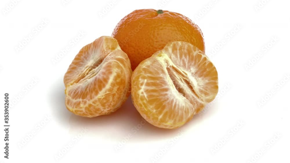 peeled halved tangerine on white background peeled halved tangerine on white background