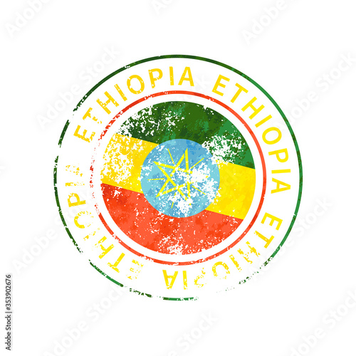 Ethiopia sign, vintage grunge imprint with flag on white