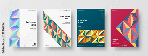 Company identity brochure template collection. Business presentation vector A4 vertical orientation front page mock up set. Corporate report cover abstract geometric illustration design layout bundle.