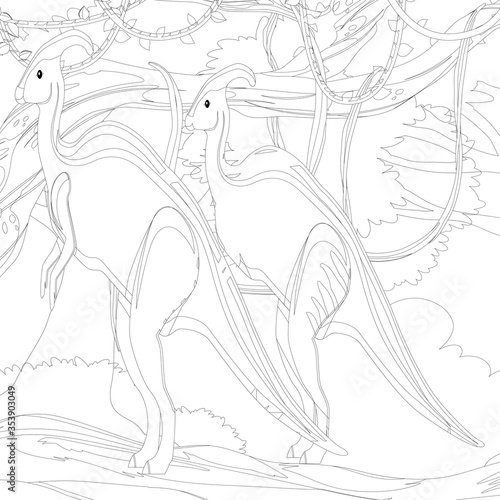 Outline Dinosaur Illustration Suitable For Any Of Graphic Design Project Such As Coloring Book And Education