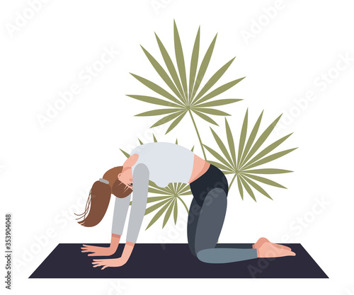 Vector illustration with woman in yoga pose. Can be used as print, postcard, invitation, book, web, or magazine illustration, sticker, packaging design and so on.