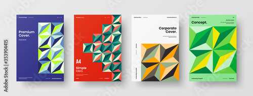 Company identity brochure template collection. Business presentation vector A4 vertical orientation front page mock up set. Corporate report cover abstract geometric illustration design layout bundle.