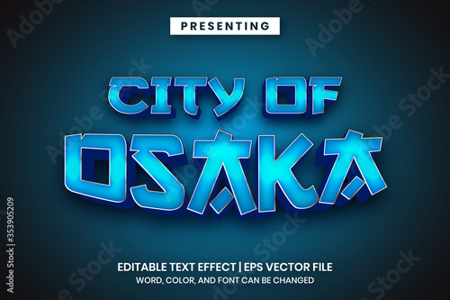Editable text effect - City of osaka metallic blue style