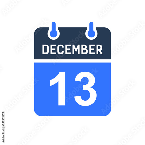 December 13 Calendar Date Icon, Event Date Icon, Calendar Date, Icon Design Vector Graphic © Muttaki