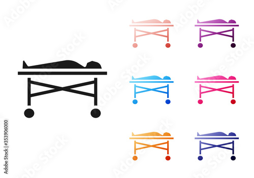 Black Dead body in the morgue icon isolated on white background. Set icons colorful. Vector.