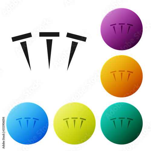 Black Metallic nails icon isolated on white background. Set icons in color circle buttons. Vector.