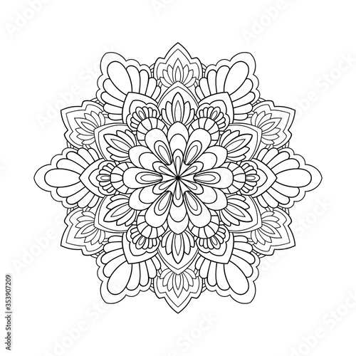 Classical abstract mandala with floral small and middle decor on white isolated background. For coloring book pages.