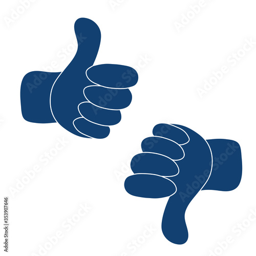 up and down blue hands vector - thumbs up and thumbs down - like and dislike icon
