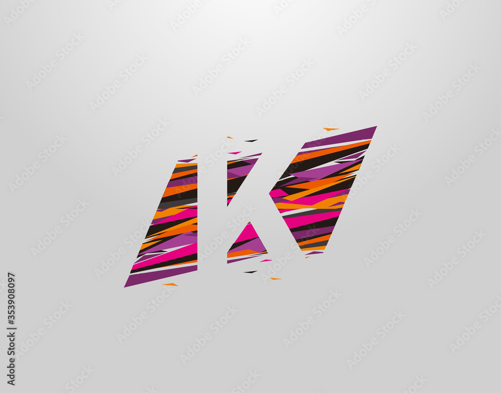 Obraz premium K Letter Logo. Creative Modern Abstract Geometric Initial K Design, made of various colorful pop art strips shapes