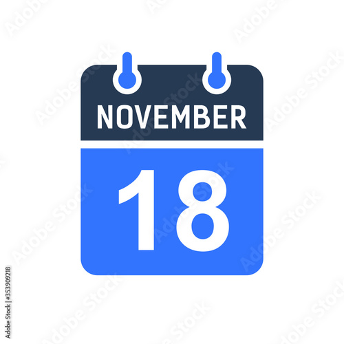 November 18 Calendar Date Icon, Event Date Icon, Calendar Date, Icon Design Vector Graphic © Muttaki