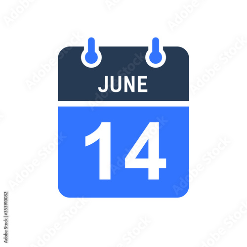 June 14 Calendar Date Icon, Event Date Icon, Calendar Date, Icon Design Vector Graphic