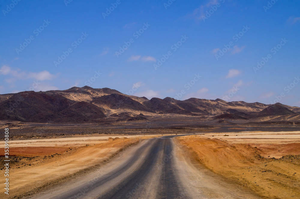 Road in the desert to the horizon ,Namibia,Africa