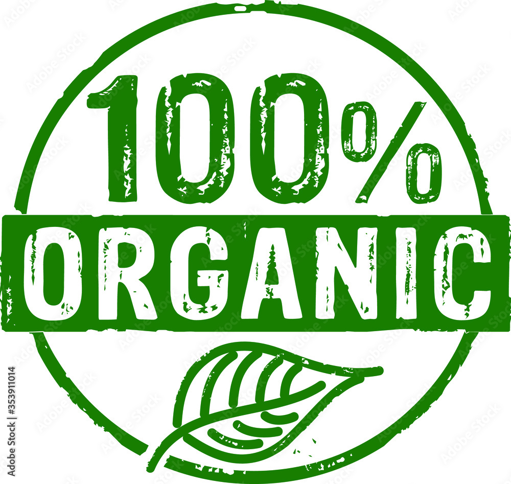 Organic 100 percent grunge stamp vector icons. Ecology, bio, gmo free, natural and healthy diet concept. - obrazy, fototapety, plakaty 