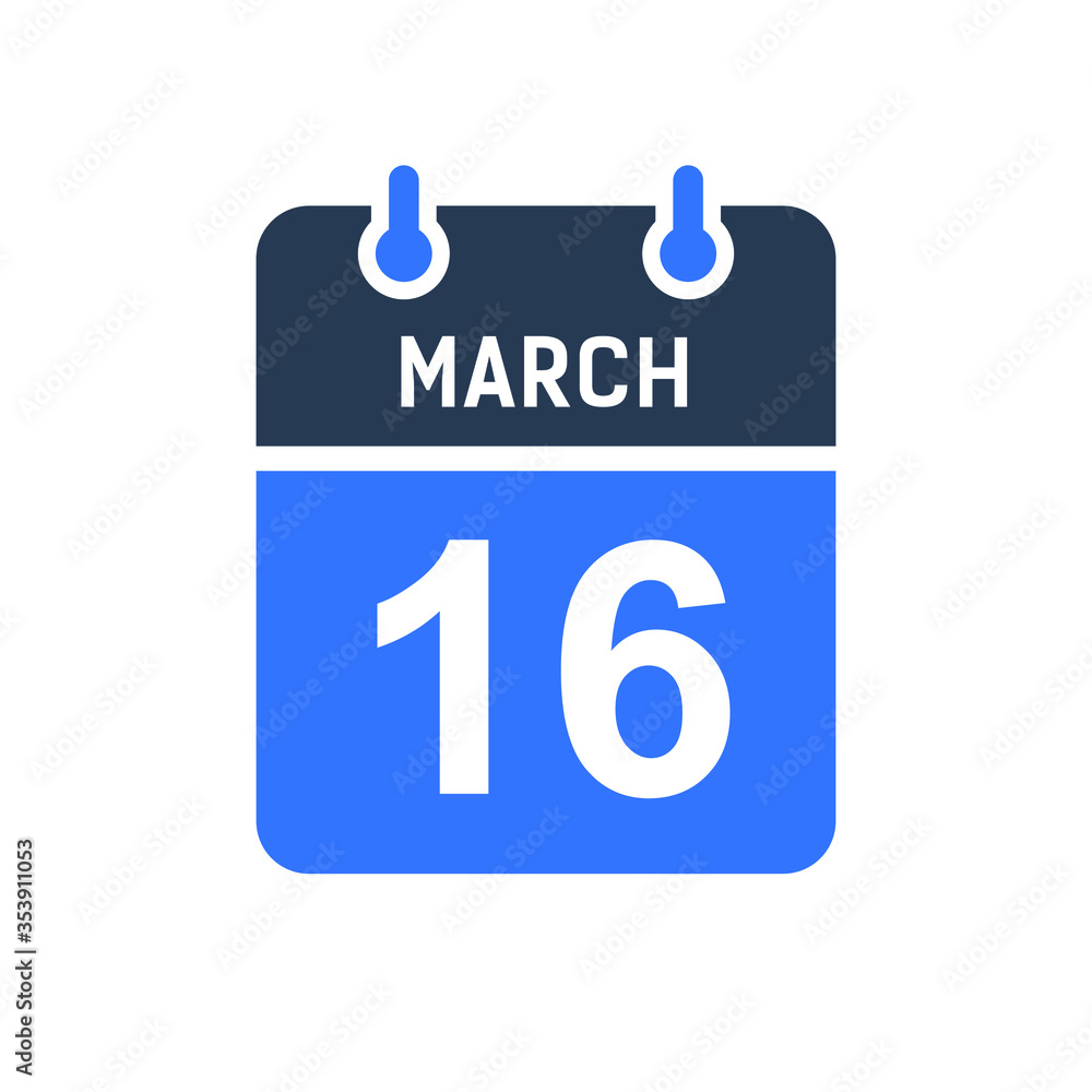 March 16 Calendar Date Icon, Event Date Icon, Calendar Date, Icon Design Vector Graphic March 16 Calendar Date Icon, Event Date Icon, Calendar Date, Icon Design Vector Graphic
